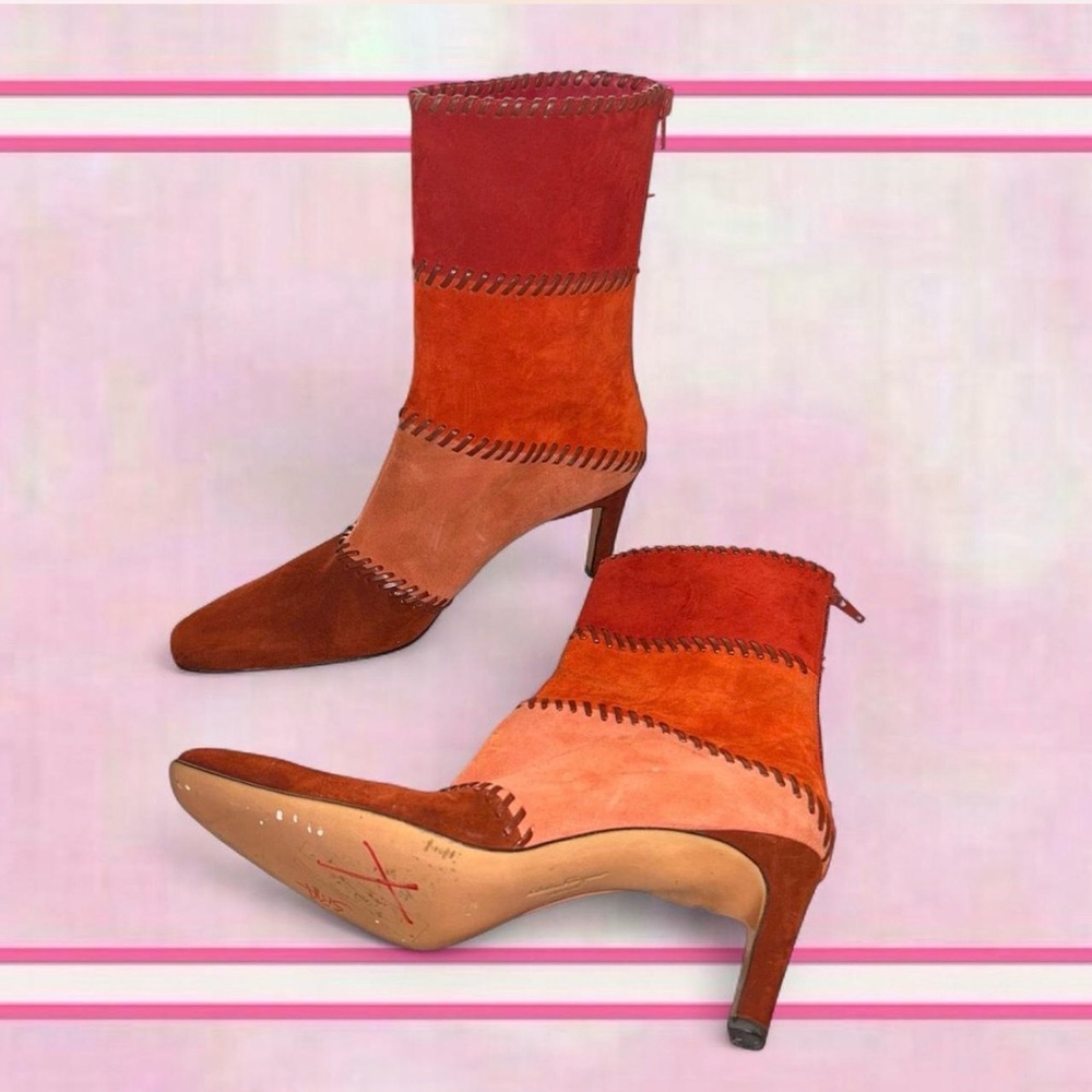 Salvatore Ferragamo Red and Orange Heeled Boots